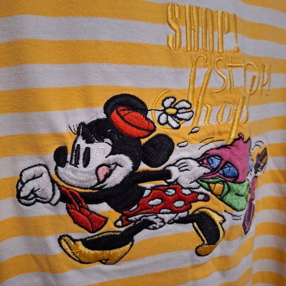 Vintage Disney Yellow and White Striped Minnie Mouse Tee Womens Size Small - Picture 2 of 5